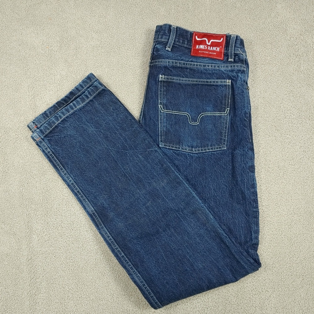 Kimes Ranch James Jeans - Men 34x34.5 Blue Straight Leg Denim Western - 17x34.5